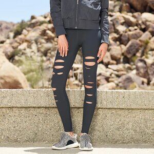 ALO Yoga High Waisted Ripped Warrior Leggings- Anthracite Charcoal Grey